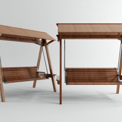 现代实木户外秋千