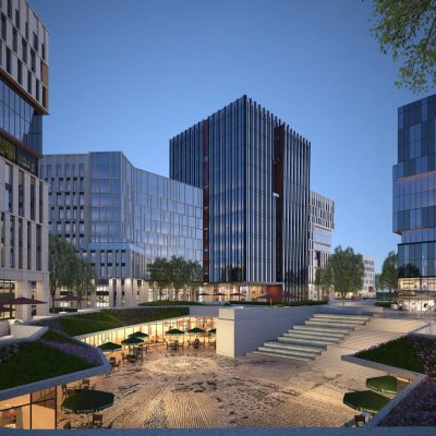 现代商业办公楼建筑外观下沉广场