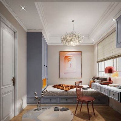 简欧儿童房 榻榻米 羽毛灯