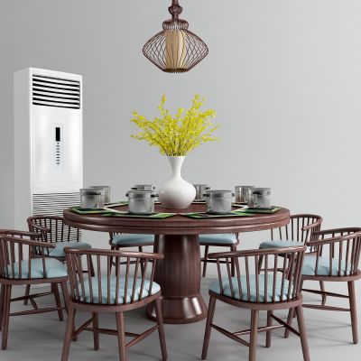 中式圆形餐桌椅组合