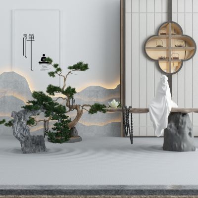 新中式禅意达摩 松树摆件