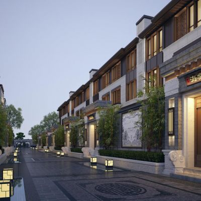 新中式新亚洲联排别墅建筑外观