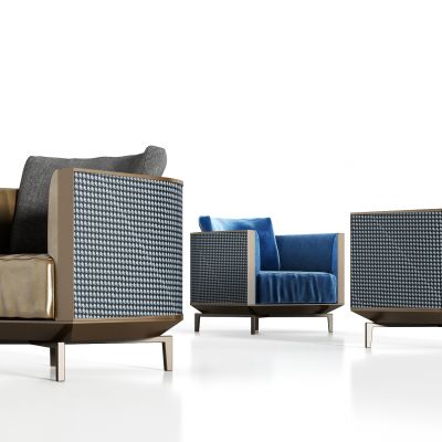 现代金属轻奢皮革绒布单椅组合