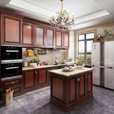 美式厨房 橱柜 消毒柜 蒸烤箱 油烟机 水槽 岛台