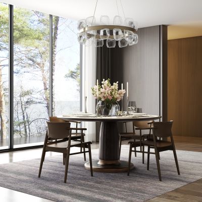 现代餐厅 餐桌椅 吊灯 餐具 饰品