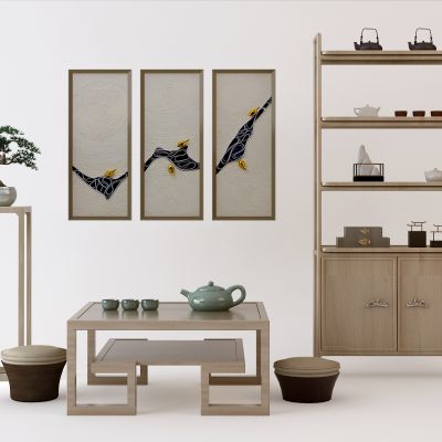 新中式茶桌椅组合挂画