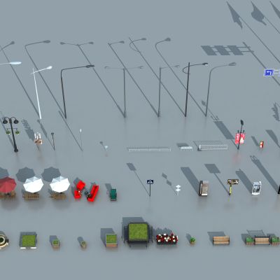 现代商业小品 路灯 伞座 树池