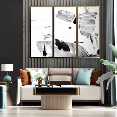 现代轻奢休闲绒布多人沙发 茶几 饰品组合