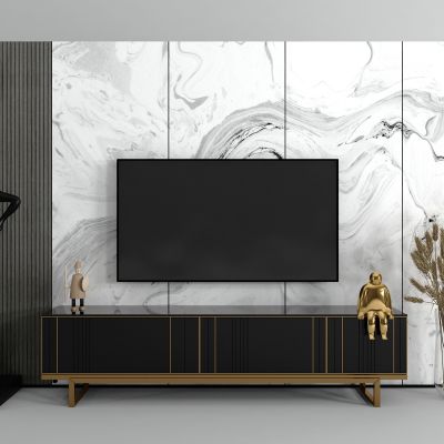 现代电视柜 背景墙  雕塑摆件