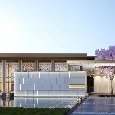 现代新亚洲新中式售楼处 示范区庭院景观