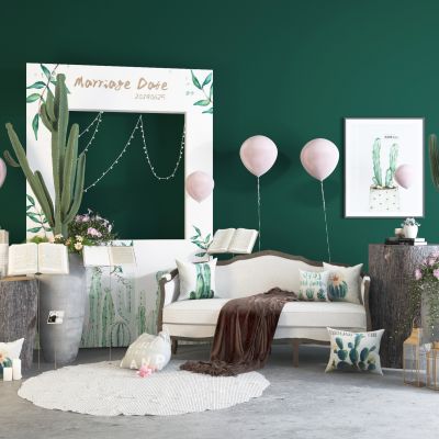 北欧网红婚庆 婚礼 合影区 背景墙 网红店 美陈 植物 盆栽