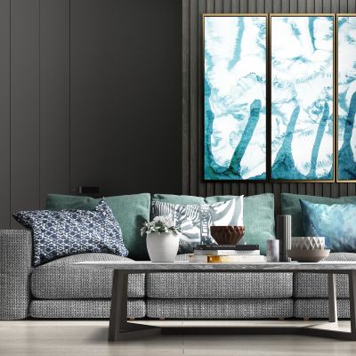 现代轻奢休闲绒布多人沙发茶几饰品组合