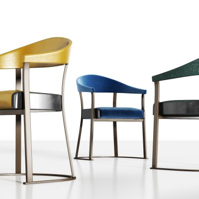 现代金属轻奢皮革绒布单椅组合