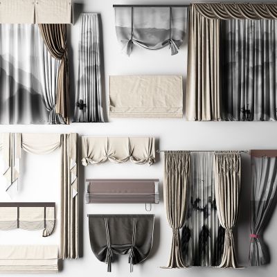 新中式禅意水墨窗帘 卷帘 拉帘 垂帘