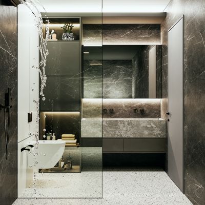 现代卫生间 马桶 淋浴 浴室柜 洗脸台