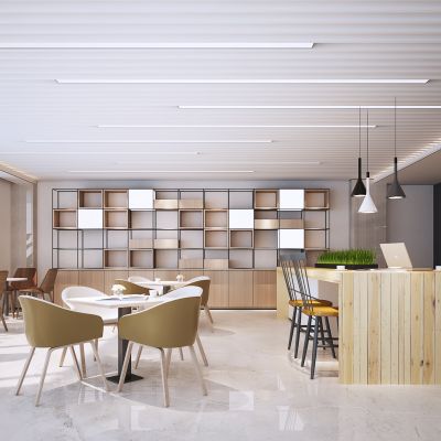 现代办公室休息区 咖啡吧 水吧 绿植