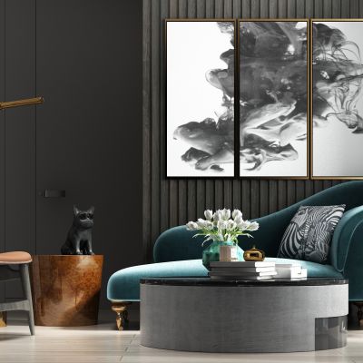 现代轻奢绒布贵妃椅单椅茶几饰品组合