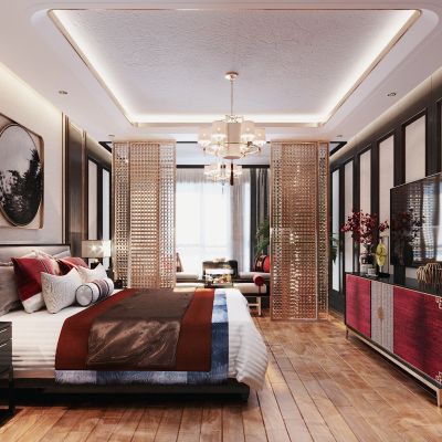 新中式卧室 中式双人床