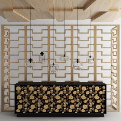 新中式接待台 木材 原木