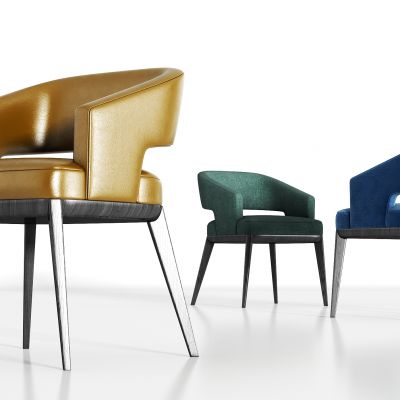 现代实木皮革绒布单椅组合