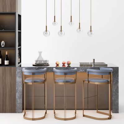 现代吧台 吧椅 吊灯