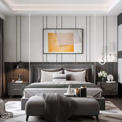 现代卧室 现代主人房 现代衣柜 现代窗帘