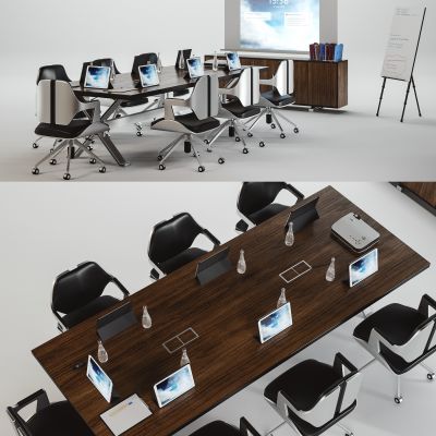 现代会议室办公桌投影组合
