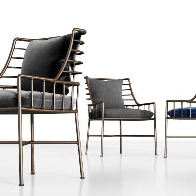 现代金属轻奢绒布单椅组合