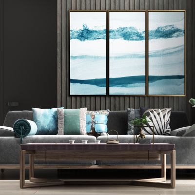 新中式轻奢休闲绒布多人沙发茶几饰品组合