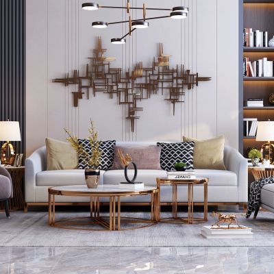 现代轻奢沙发茶几组合 休闲椅 装饰品 摆件 墙饰