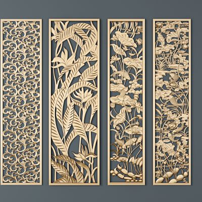 中式欧式镂空荷花，鱼，卷草雕刻雕花