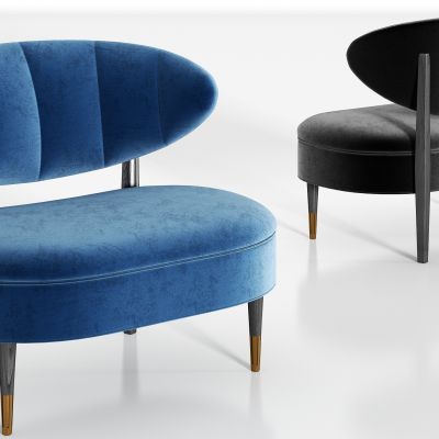 现代实木绒布单椅组合