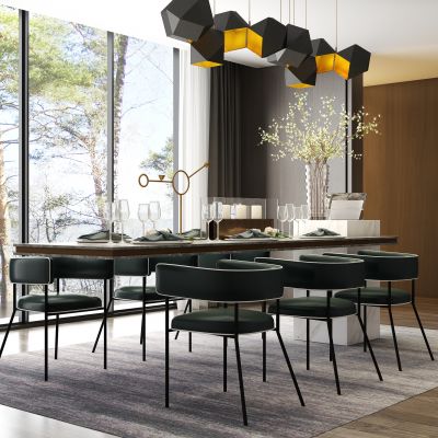 现代餐厅餐桌椅吊灯餐具饰品组合