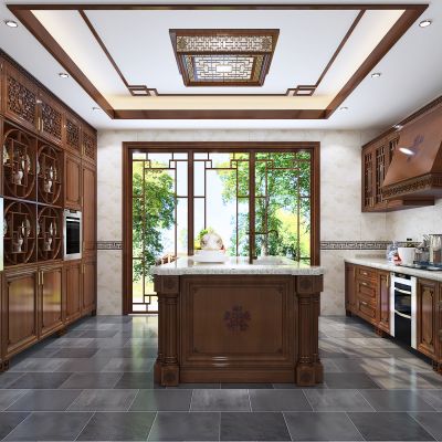 新中式厨房 橱柜 岛台 中岛 吸顶灯