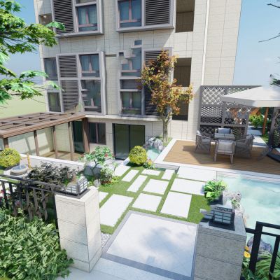 现代庭院花园水景