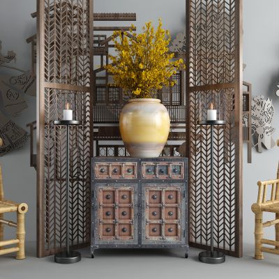 工业风端景柜边柜竹椅