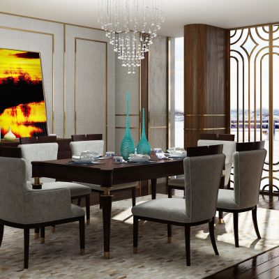 现代轻奢餐厅 餐桌椅组合