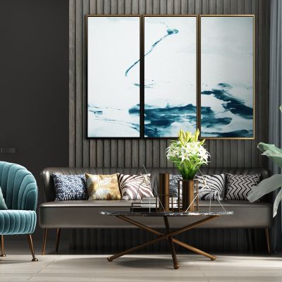 现代轻奢休闲绒布多人沙发茶几饰品组合