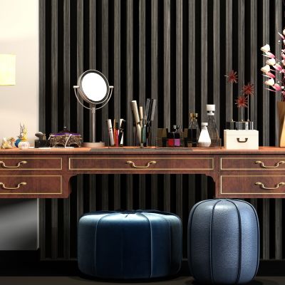 简欧实木化妆桌矮凳化妆品组合