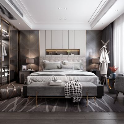 现代轻奢卧室 衣柜 床