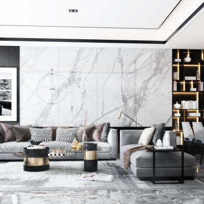 现代客厅 餐厅 客餐厅 沙发茶几组合 餐桌椅组合