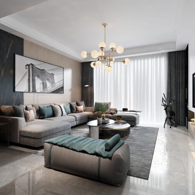 现代黑灰白客厅