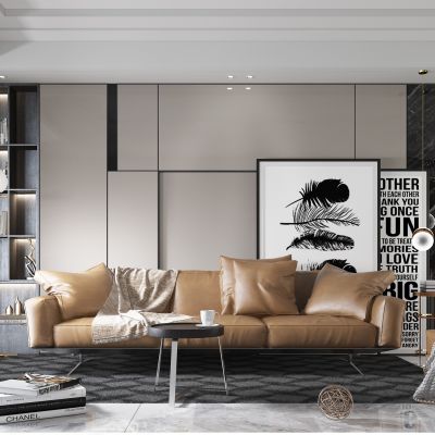 现代爱马仕橙客厅 沙发茶几组合