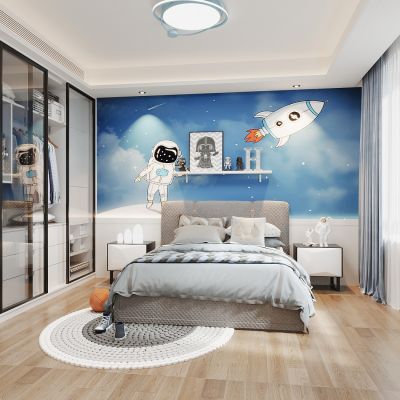 现代儿童房卧室，男孩房，女孩房，衣柜，儿童床