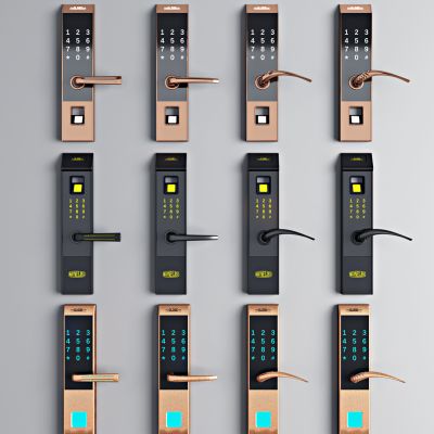 现代指纹锁门把手密码锁，