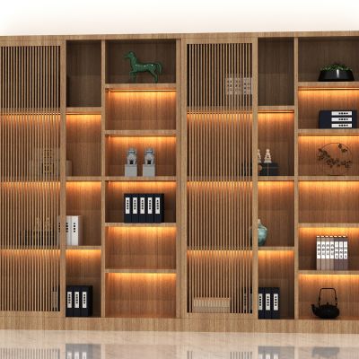 新中式书房书柜，书架，储物柜，博古架，展示架