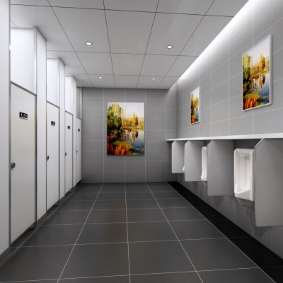 现代公共卫生间 男卫 机场公卫小便池 隔断门 铝扣板吊顶