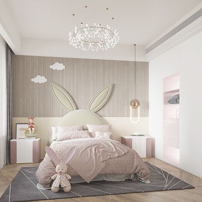 现代儿童房卧室，女孩房，女儿房，衣柜，儿童床