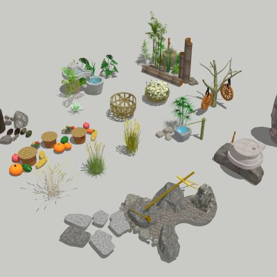 中式水景 石磨 庭院小品