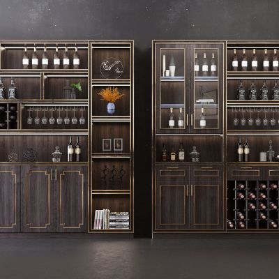 现代中式轻奢酒柜  酒瓶 红酒架 倒挂杯 装饰品